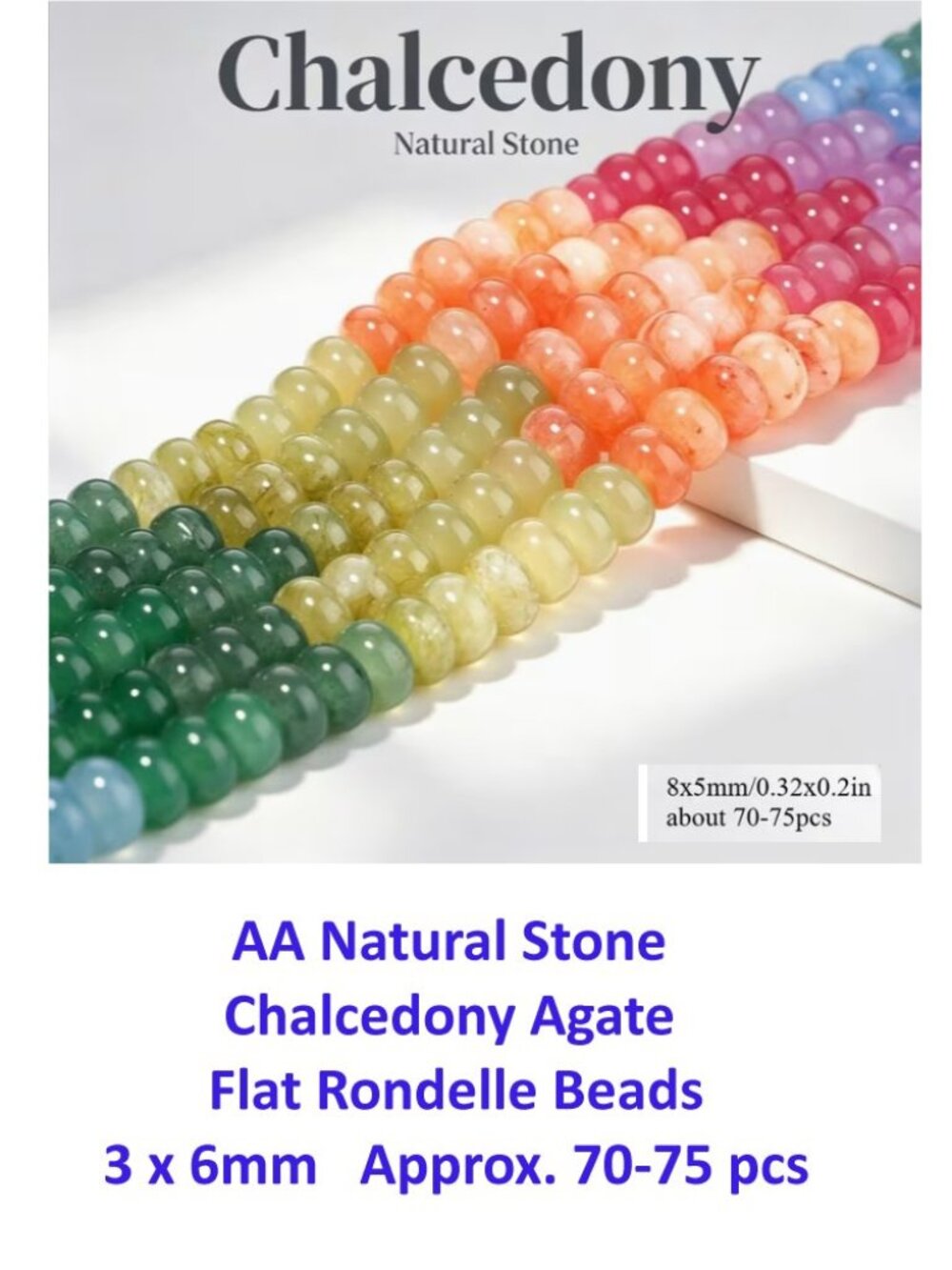 AA Natural Stone Chalcedony Agate Flat Rondelle Beads 3 x 6mm Approx. 70-75